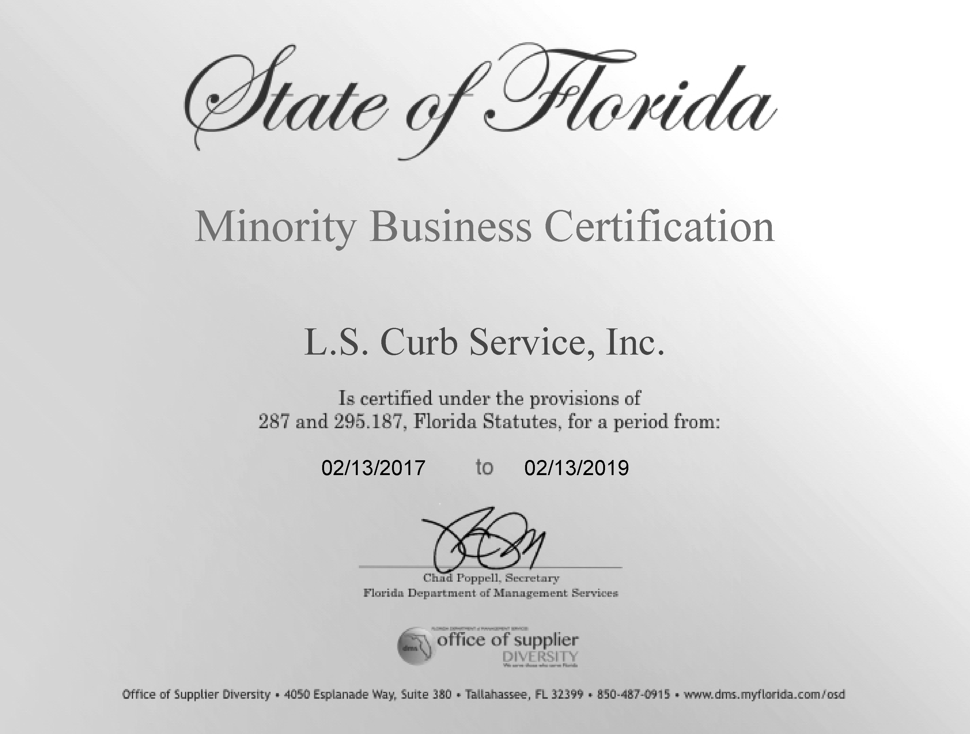 State of Florida OSD_MBE_Certificate